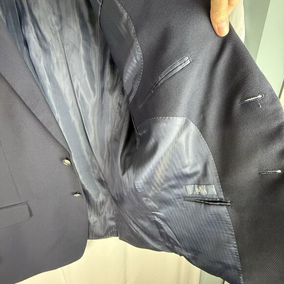 JOSEPH‎ ABBOUD 46R Suit Jacket Blazer Super 100 Blue Wool Modern Fit EUC - Picture 11 of 14
